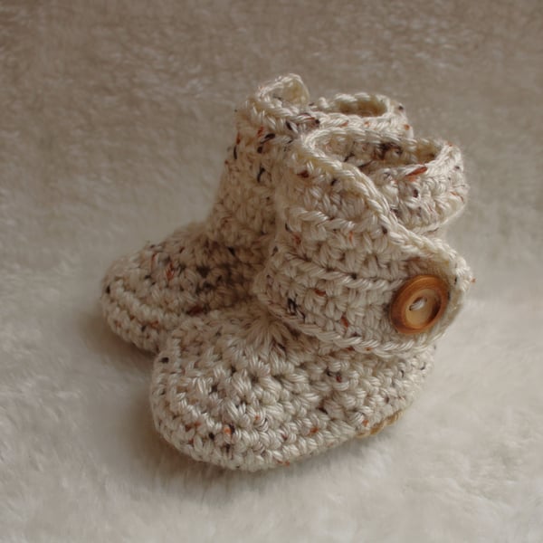 Baby Booties - Unisex Baby Boots - 0-3 Months - Cream Tweed and Beige - New Baby