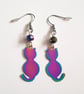 Rainbow Cat Earrings - Iridescent Kitty Dangle Earrings