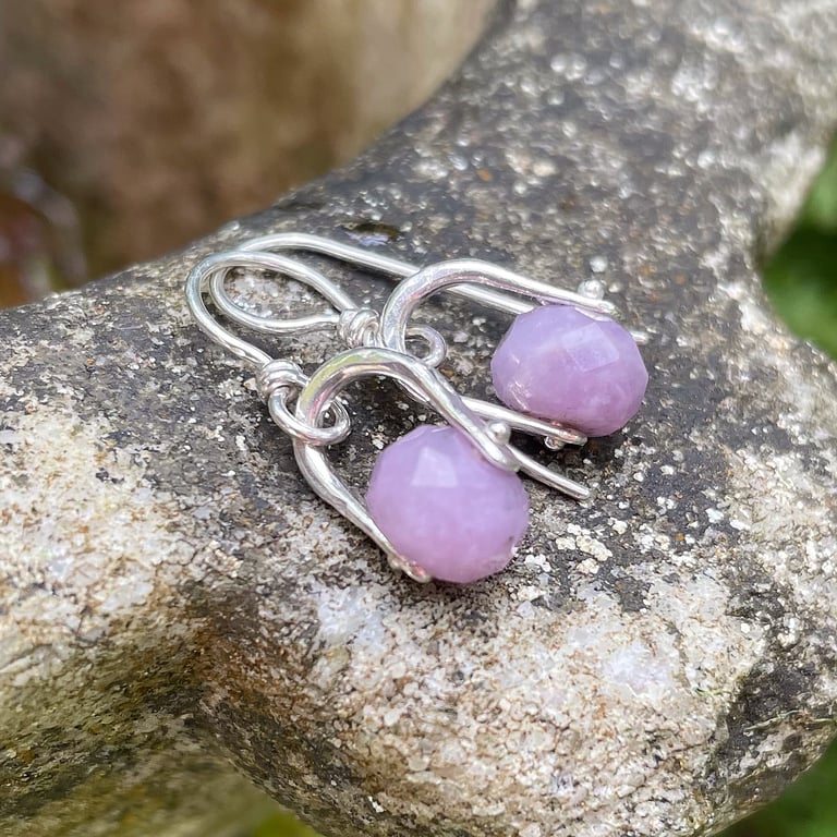 Silver and lilac lepidolite small dangle earrings 