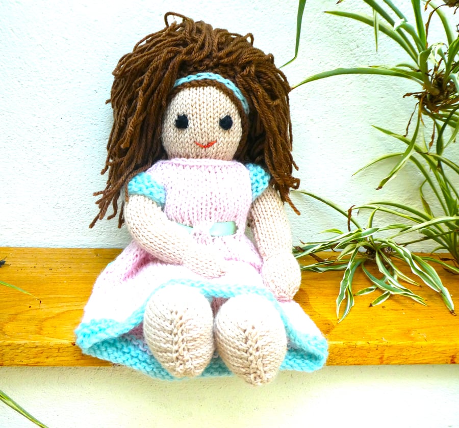 Doll.Hand Knitted Doll 12" handmade Doll, Light Brown Hair & Removable  Dress