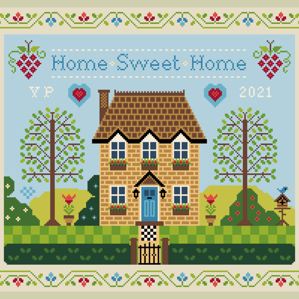 215 - Cross Stitch Quaker Sampler - Home Sweet Home - Modern Folk Art design