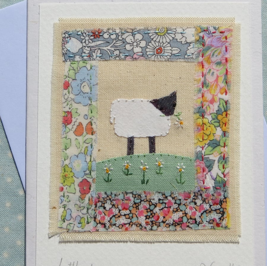 Little Lamb hand-stitched card for early years birthday or newborn
