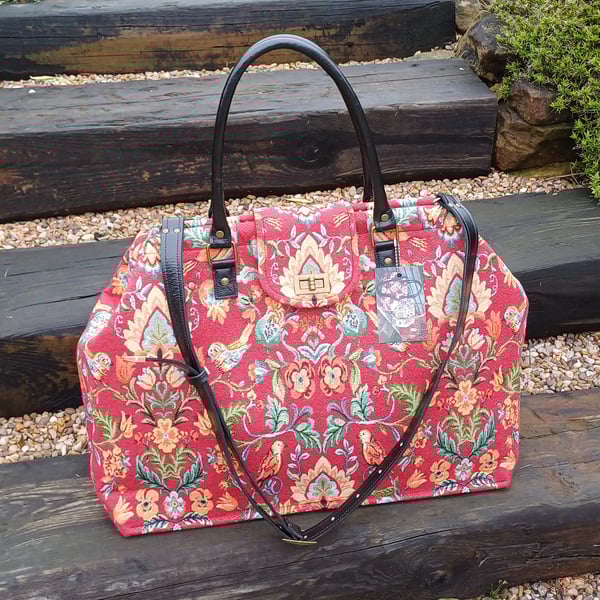 Mary Poppins carpet bag Red William Morris style tapestry bag overnight bag 