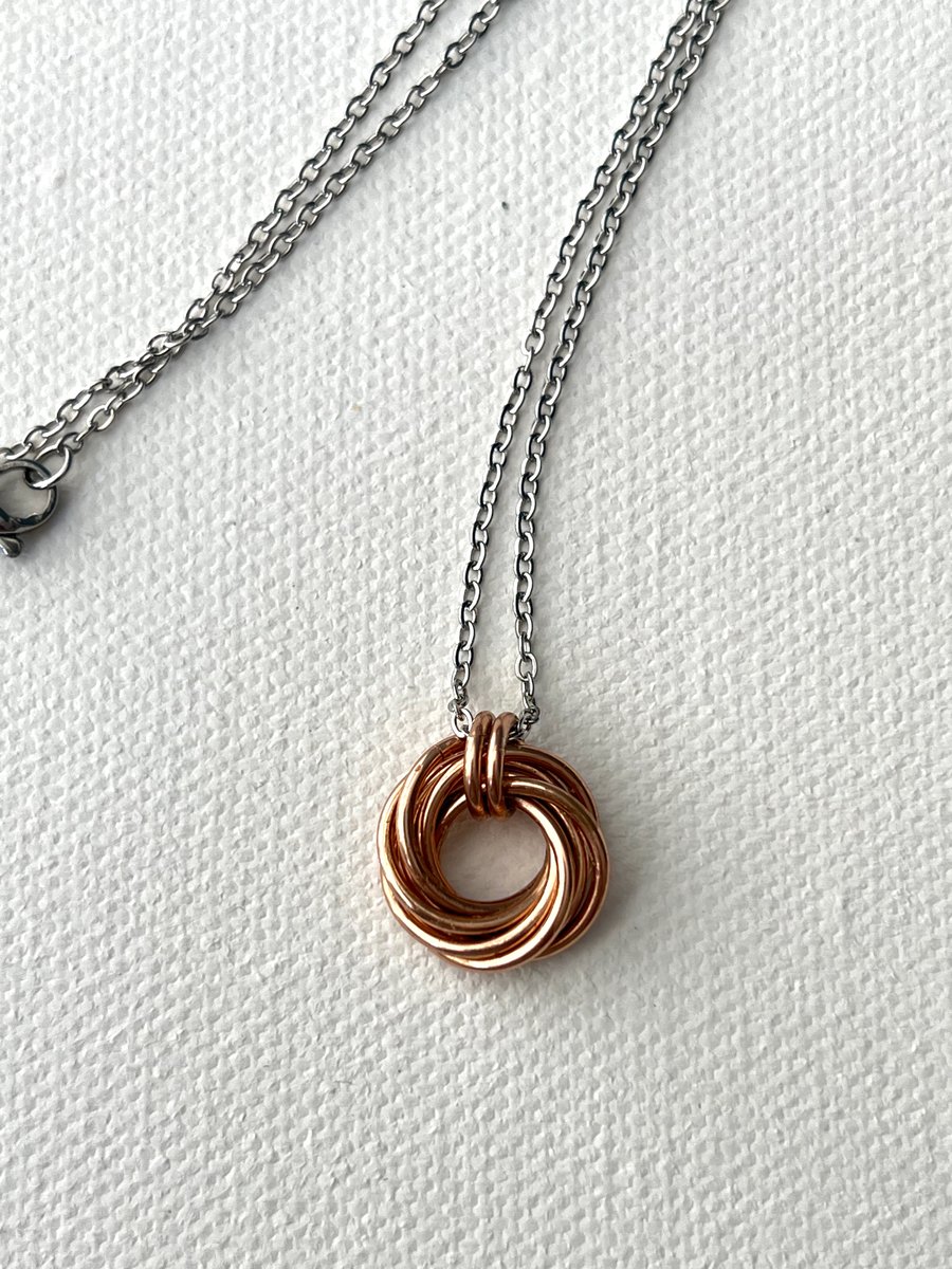 Pure Bronze Eight Ring Pendant Necklace for 8th Wedding Anniversary Gift Idea