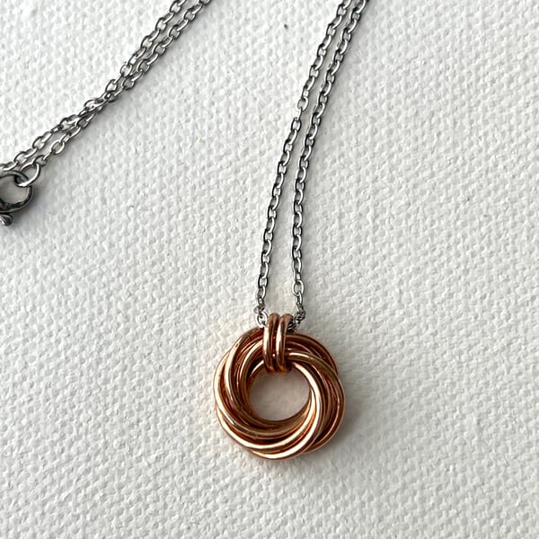 Pure Bronze Eight Ring Pendant Necklace for 8th Wedding Anniversary Gift Idea