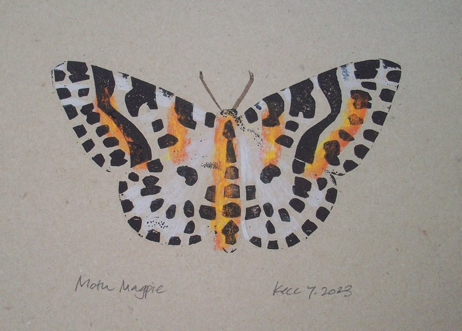Moth Magpie Collagraph Print