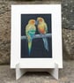 Parakeets Original Coloured Pencil Bird Drawing - Image 1