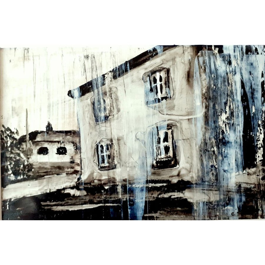 Maker Heights  Barracks Cornwall  Ink and Acrylic  Painting on Yupo paper