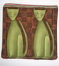 Cat Coasters Pair of Coffee Drinking Cats Mug Rug Green Brown