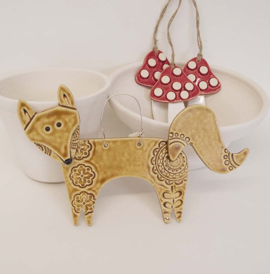 Ceramic fox hanging decoration
