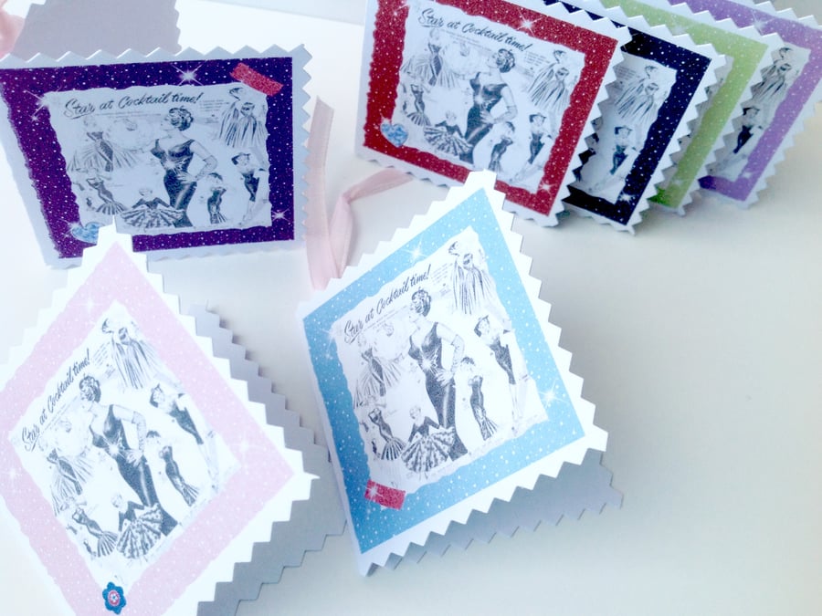 Gift Tags,Set of Ten Message Tags,'50's Glamorous Ladies Theme,Handmade 