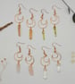 Handmade Copper Rose Gold Crescent Moon Earrings with Colourful Quartz Points