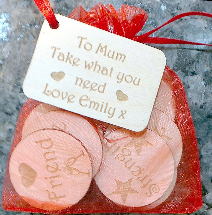 Take what you need tokens Mindfulness wellbeing gift personalised label