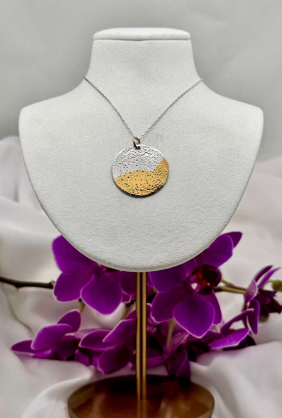 Silver and gold disc Necklace, Handmade in North Yorkshire