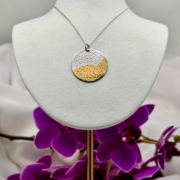 Silver and gold disc Necklace, Handmade in North Yorkshire