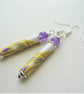 Dangle EARRINGS Hand Rolled Glazed Yellow Paper Tube Purple Agate    KCJ3672