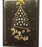 Handmade Christmas Card Joy to the World Christmas Tree in Gold Black - Image 1