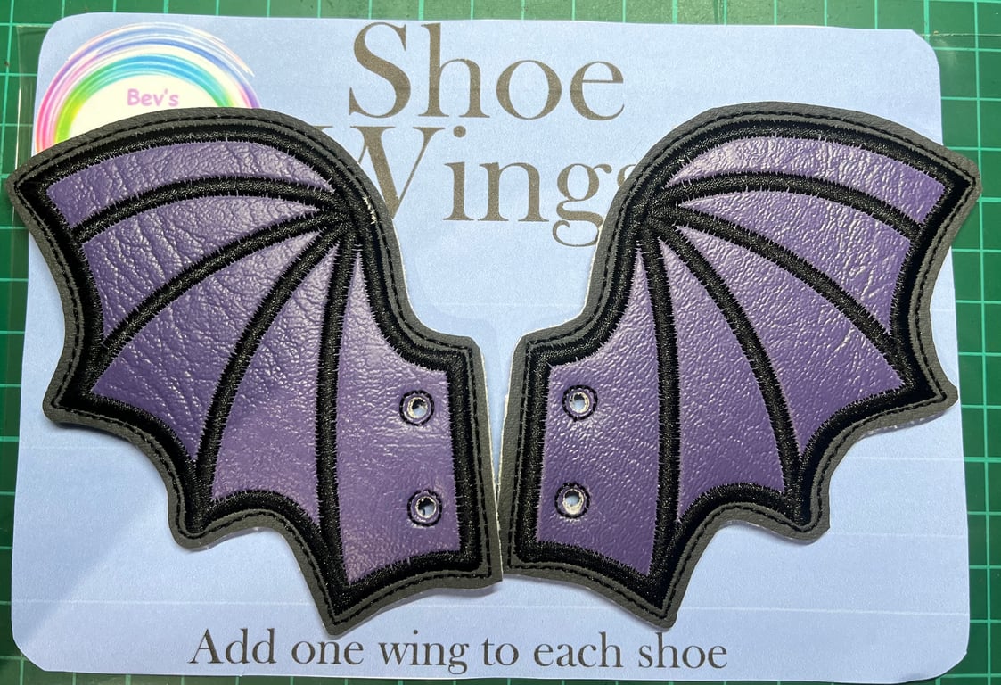 Bat Wings, Embroidered shoe,boot wings - Purple