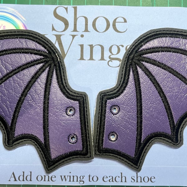Bat Wings, Embroidered shoe,boot wings - Purple