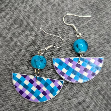 Blue and purple gingham earrings 