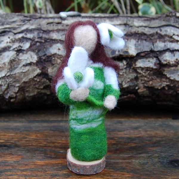 Snowdrop - Spring doll, needle felt figure, Spring display