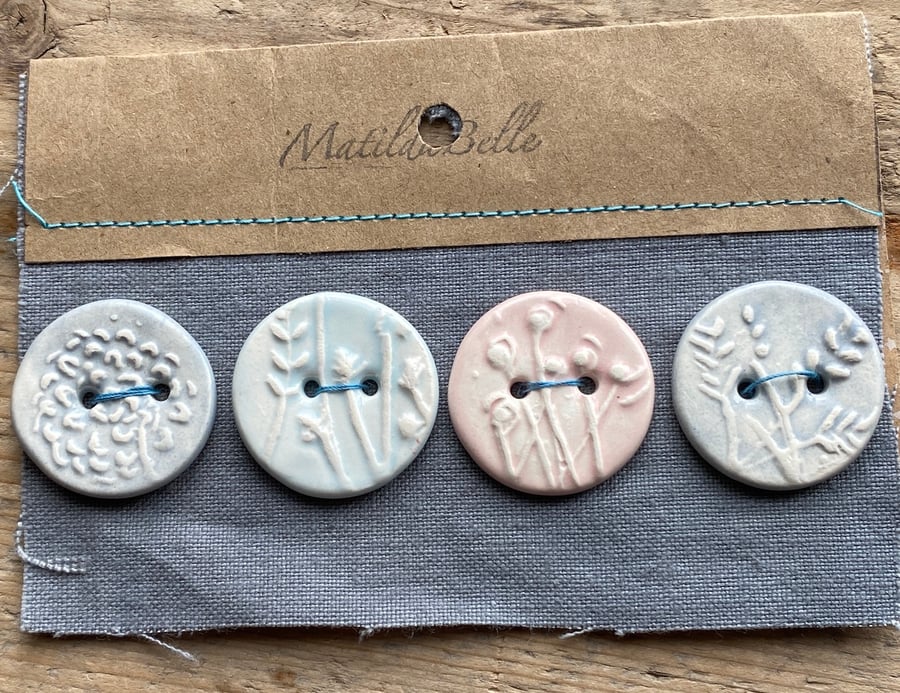 Buttons handmade ceramic set of four pastel herb garden buttons