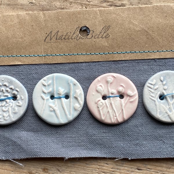 Set of 4 Handmade Ceramic Herb Buttons