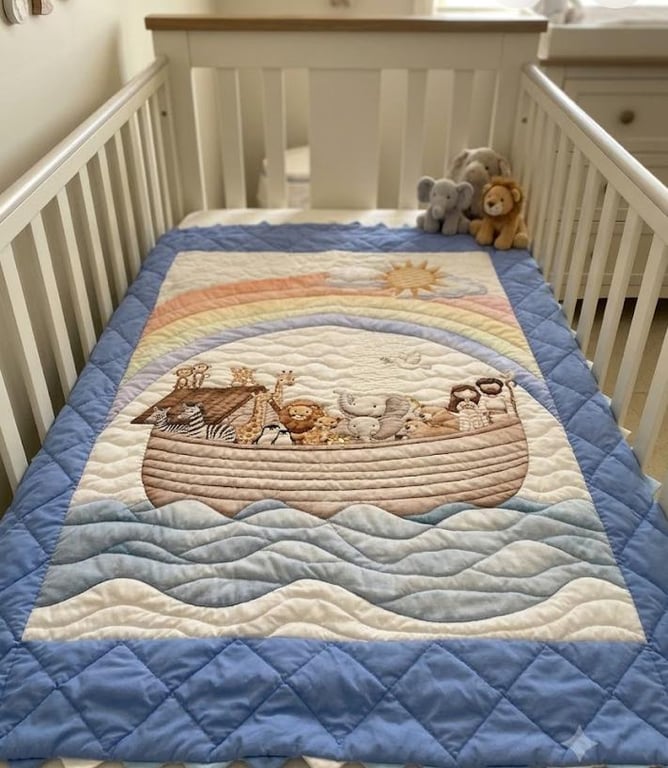 Hand Quilted Noahs Ark Baby  Toddler quilt