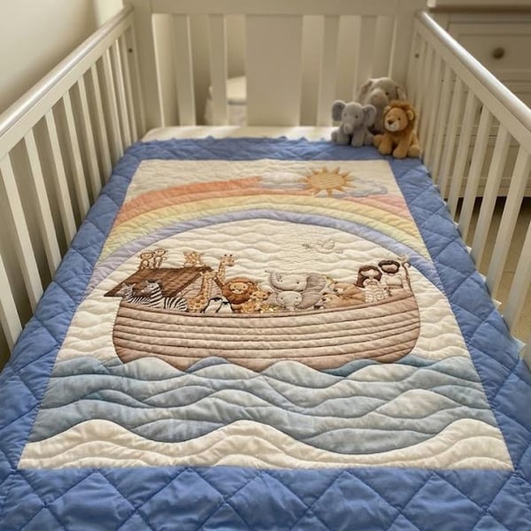 Hand Quilted Noahs Ark Baby  Toddler quilt