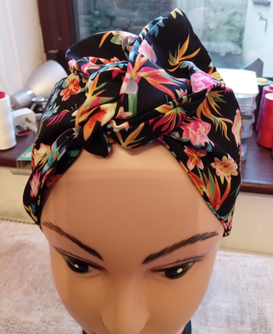1950s Retro Rockabilly Headscarf  Bandana Handmade exotic flowers print