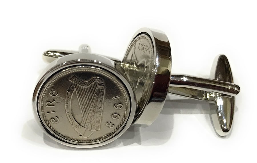 1968 Irish coin cufflinks- Great gift idea. Genuine Irish 3d threepence coin cuf