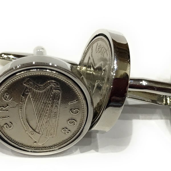 1968 Irish coin cufflinks- Great gift idea. Genuine Irish 3d threepence coin cuf