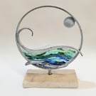 Time and Tide Sculpture - Steel Metal and Glass Art - Contemporary Design