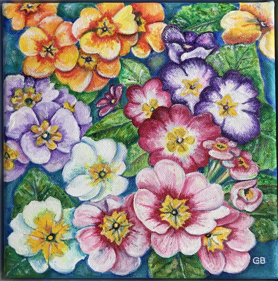 Original Floral Painting, Polyanthus Painting, Flower Painting, Spring Flowers.