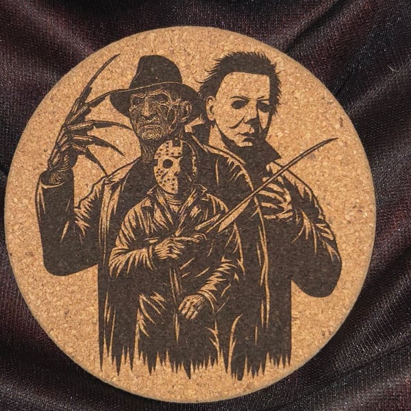 Handmade Horror Icons Laser Engraved Cork Coaster