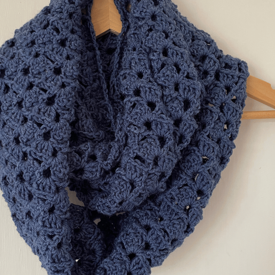 Denim Blue Infinity Scarf - Handmade Crochet - Lace Crochet Scarves
