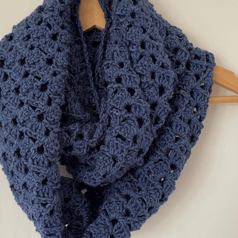 Denim Blue Infinity Scarf - Handmade Crochet - Lace Crochet Scarves