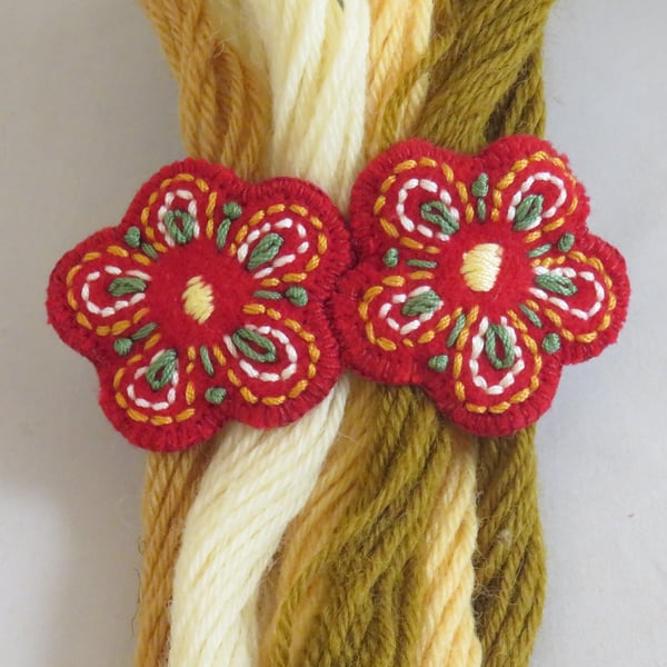 Red Wool Flowers Hair Barrette