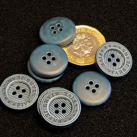 Vintage Buttons: Blue Ridged ‘Five Star Jeans’ 8x18mm