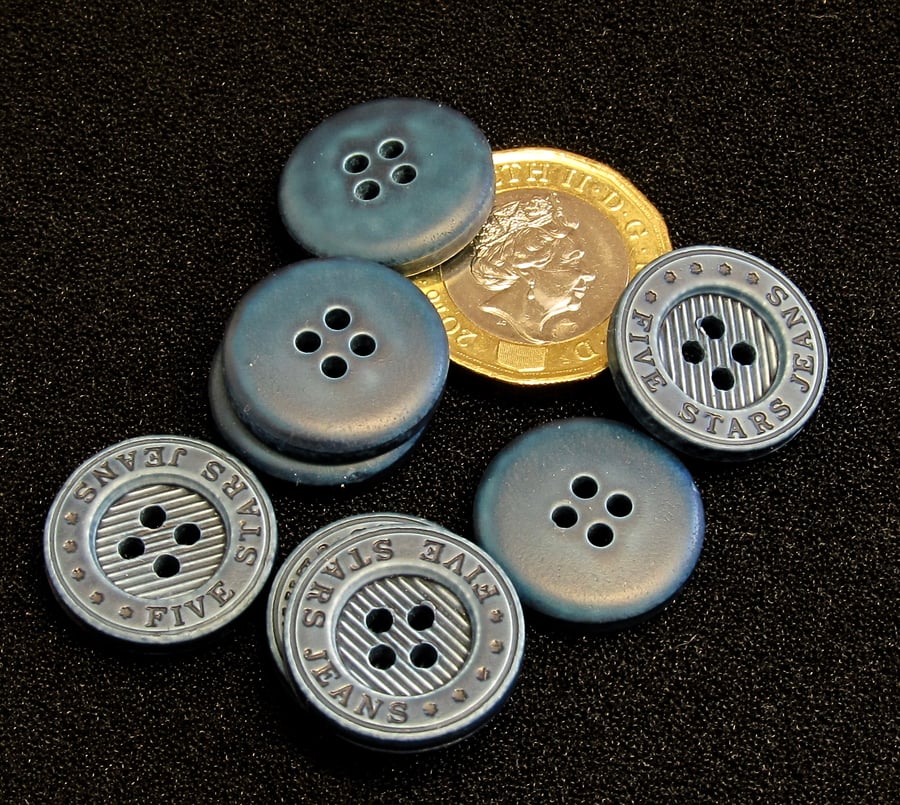 Vintage Buttons: Blue Ridged ‘Five Star Jeans’ 8x18mm