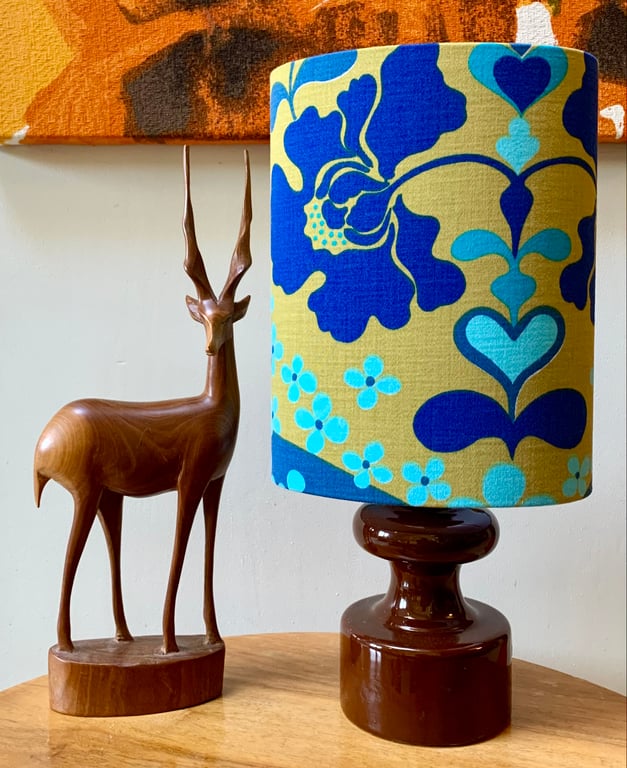 Retro 60s 70s Art Nouveau SALANGOR Textra Blue Vintage Fabric Lampshade option 