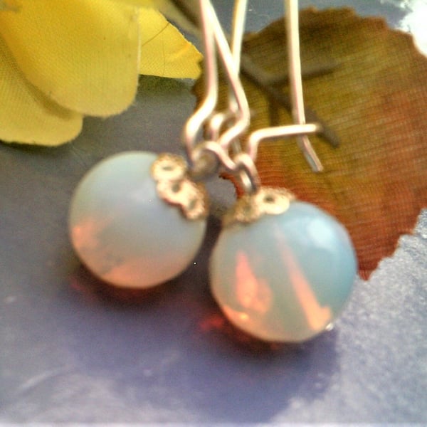 White Opalite Earrings, Silver & White Earrings, White Dangle Earrings