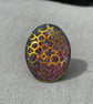 Hot pink glitter gold pattern ring extra large 30x40mm