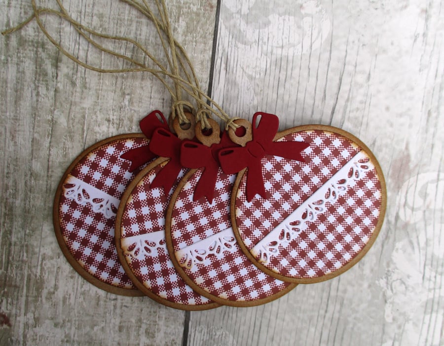 Bauble Gingham Christmas Gift Tags set of 4