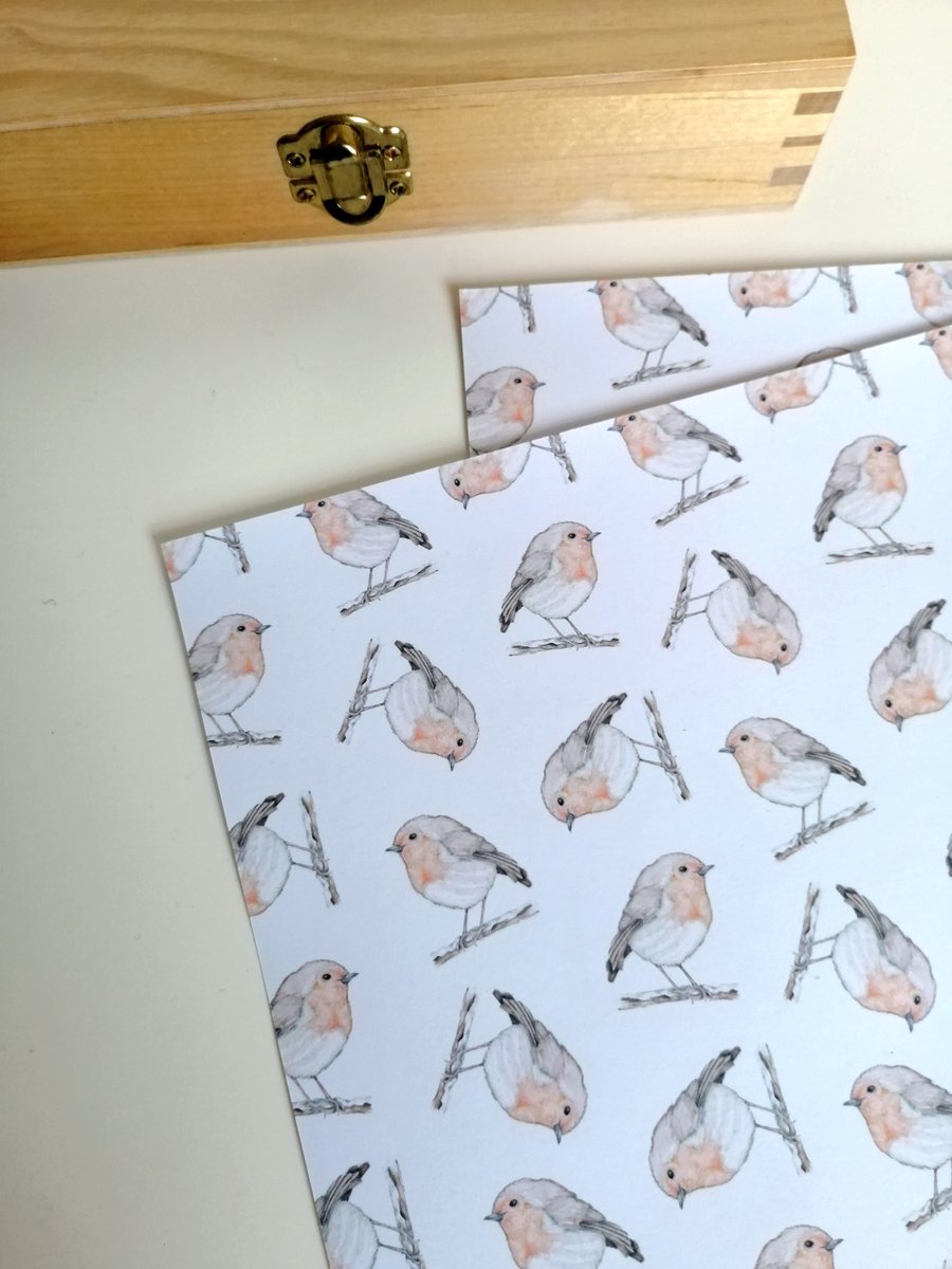 Robin Illustration Recycled Christmas Gift Wrap British wildlife bird design