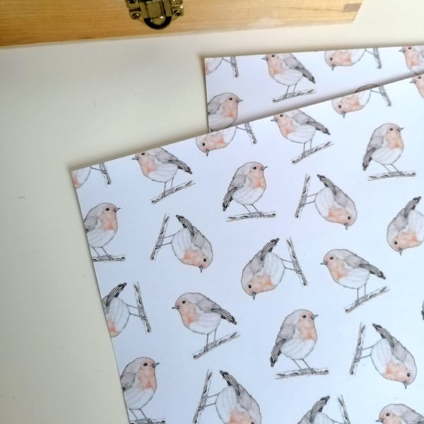 Robin Illustration Recycled Christmas Gift Wrap British wildlife bird design