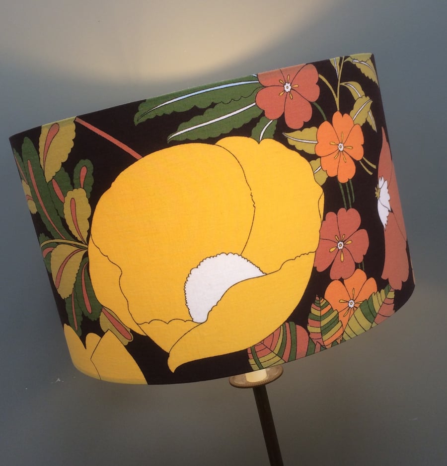 Big Bold Groovy Yellow POPPY Brown Flower Power Vintage fabric Lampshade Option