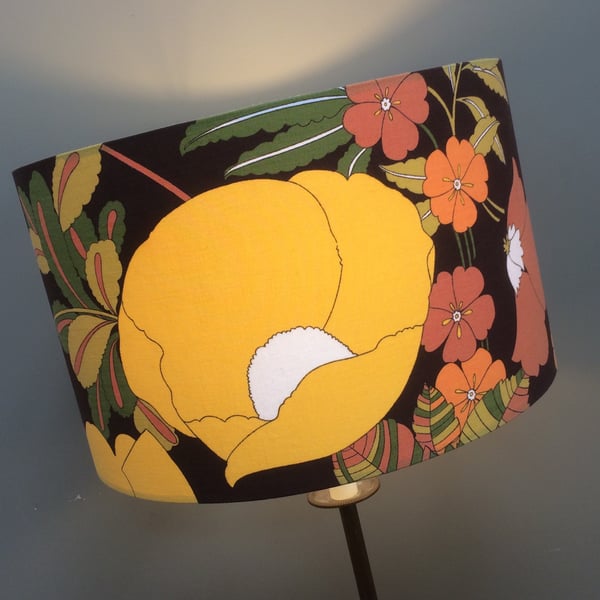 Big Bold Groovy Yellow POPPY Brown Flower Power Vintage fabric Lampshade Option