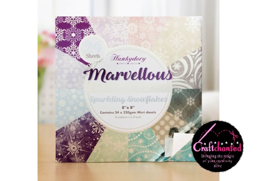Hunkydory - Marvellous Mirri Pad - Sparkling Snowflakes 8" x 8" 220gsm 24 Sheet
