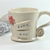 Best Mum Mug White Stoneware, Pottery, Wheelthrown, Handmade, Flower